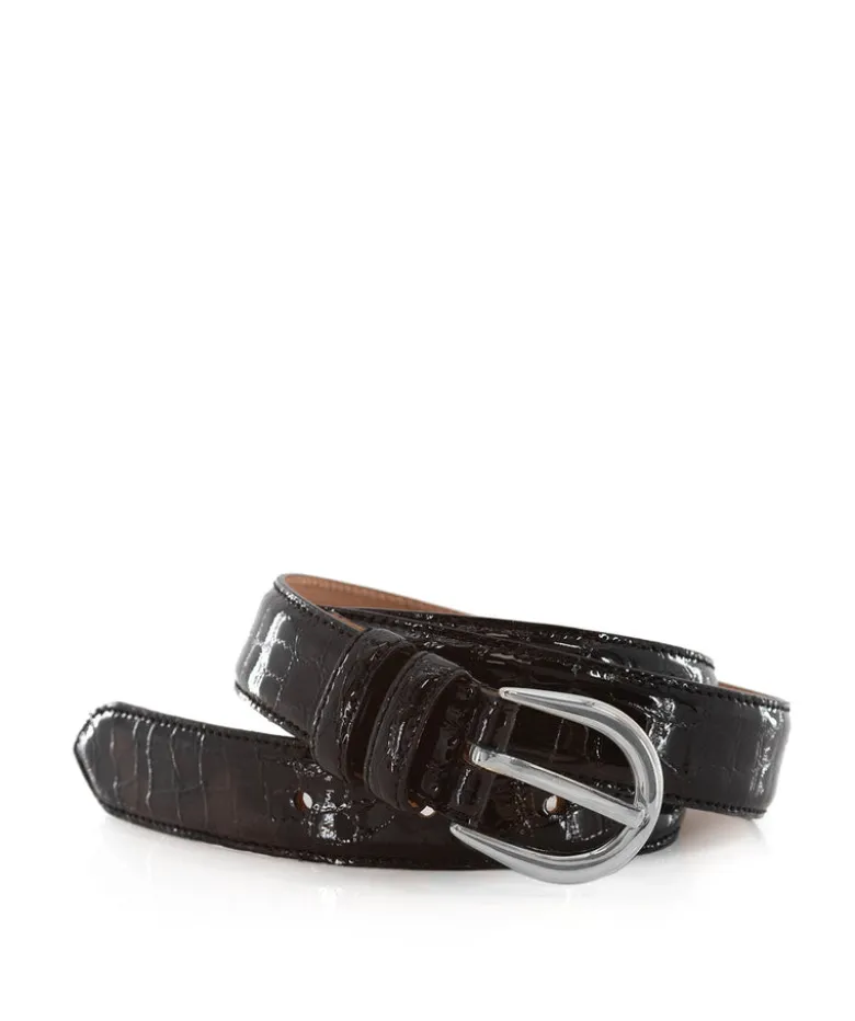 Ceinture ROME Croco Brun boucle Argent