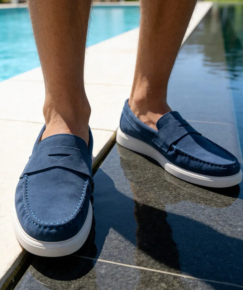 Mocassin ACAPULCO Veau Velours Bleu Azur