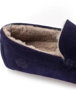 Pantoufle Fourrée HOMS Daim Bleu Marine