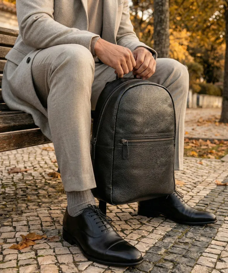 Sac à Dos en Cuir Grainé Noir