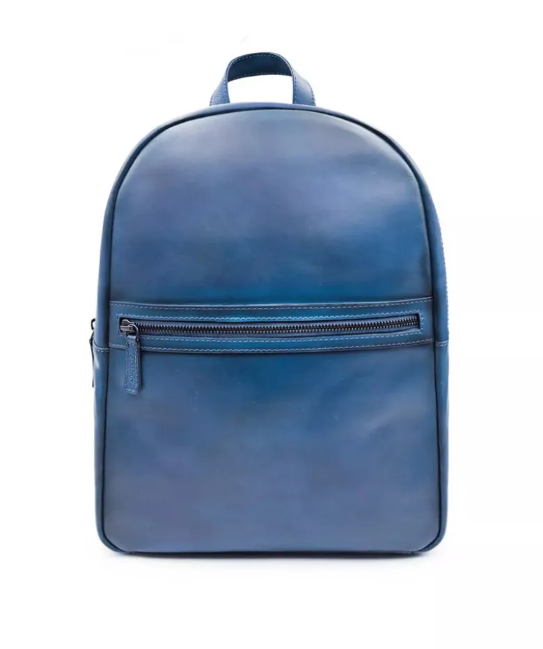 Sac à Dos en Cuir Patiné Bleu