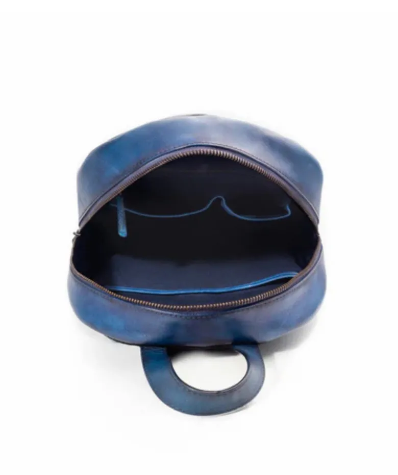 Sac à Dos en Cuir Patiné Bleu