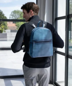 Sac à Dos en Cuir Patiné Bleu