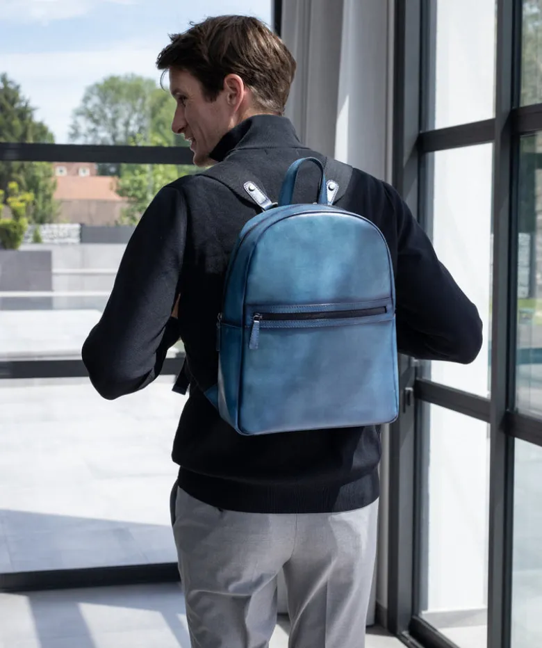 Sac à Dos en Cuir Patiné Bleu