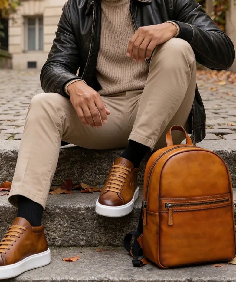 Sac à Dos en Cuir Patiné Gold