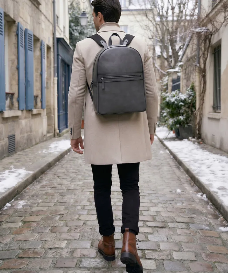 Sac à Dos en Cuir Patiné Gris