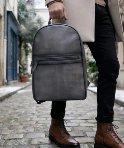 Sac à Dos en Cuir Patiné Gris